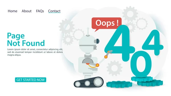 Oops 404 Chyba Stránka Nenalezena Banner Problémy Připojením Internetu Robot — Stockový vektor