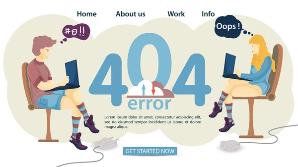 Banner Oops 404 Error Halaman Tidak Ditemukan Pria Dan Wanita - Stok Vektor