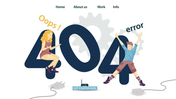 Banner Oops 404 Error Halaman Tidak Ditemukan Pria Dan Wanita - Stok Vektor