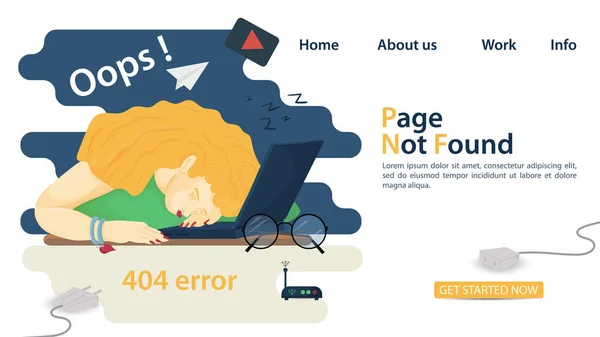 Banner Ops 404 Errore Pagina Non Trovata Uomo Donna Addormentò — Vettoriale Stock