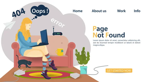 Banner Oops 404 Error Page Found Man Woman Sitting Sofa - Stok Vektor