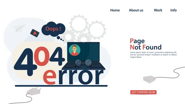 Laptop Human Icon Stands Inscription Error 404 Banner Design Website — Stock Vector