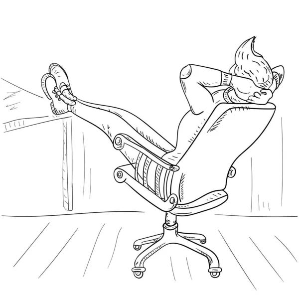 Adam Bir Sandalyede Oturuyor Ayakları Masanın Üzerinde Izole Çizimler Yapıyor — Stok Vektör