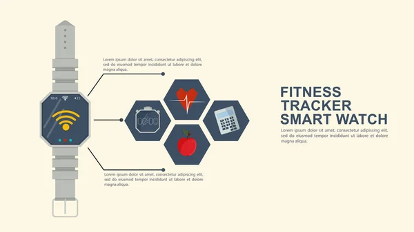 디자인을 Iconography Design Style Flat Smart Watch Fitness Tracker 아이콘으로 — 스톡 벡터