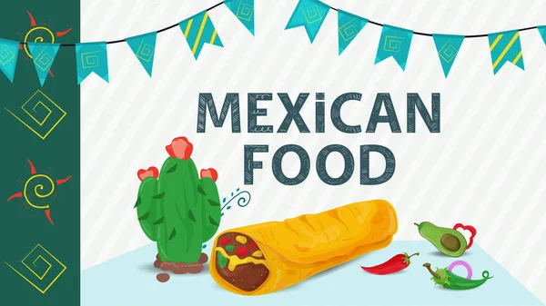 Ilustración Comida Mexicana Para Decoración Estilo Plano Nombre Letras Burrito — Vector de stock