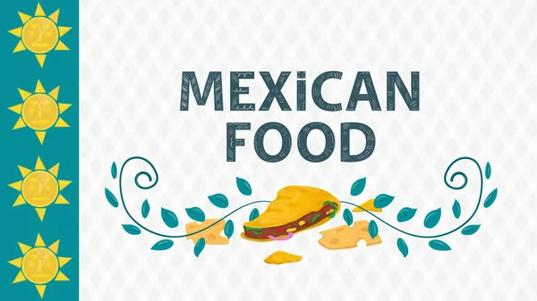 Meksykańska Ilustracja Żywności Dekoracji Płaskim Stylu Nazwa Literowa Taco Tortilla — Wektor stockowy