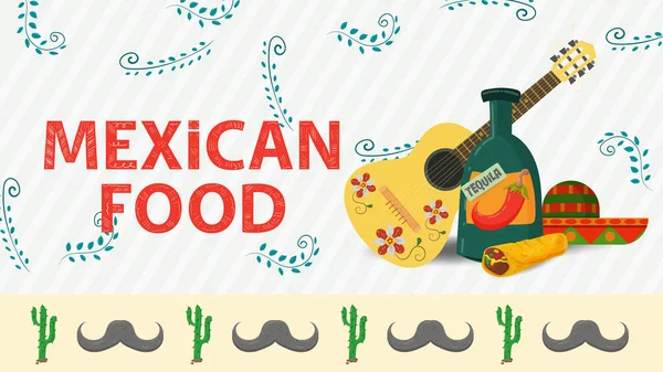 Düz Bir Tasarım Için Afiş Çizimi Meksika Yemeği Teması Bir — Stok Vektör