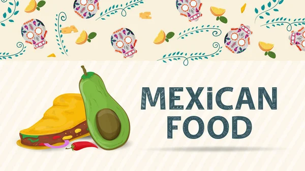 Ilustración Bandera Para Diseño Estilo Plano Sobre Tema Comida Mexicana — Vector de stock