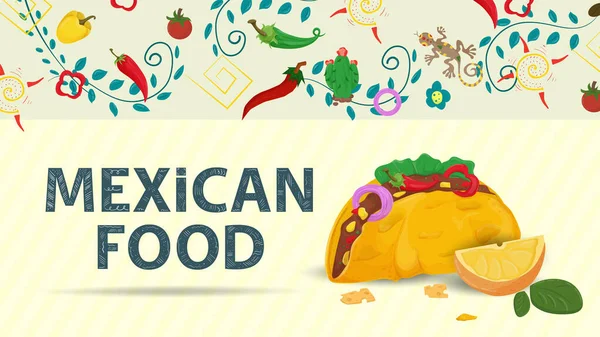 Ilustración Bandera Para Diseño Estilo Plano Sobre Tema Comida Mexicana — Vector de stock