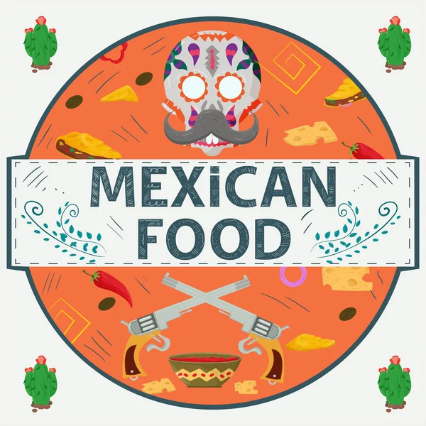 Banner Etiqueta Redonda Ilustración Diseño Plano Sobre Tema Comida Mexicana — Archivo Imágenes Vectoriales