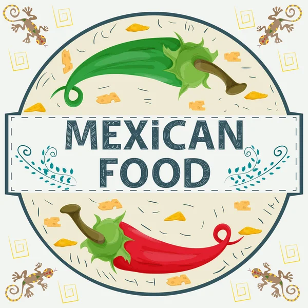 Banner Etiqueta Redonda Ilustración Diseño Plano Sobre Tema Comida Mexicana Ilustración De Stock