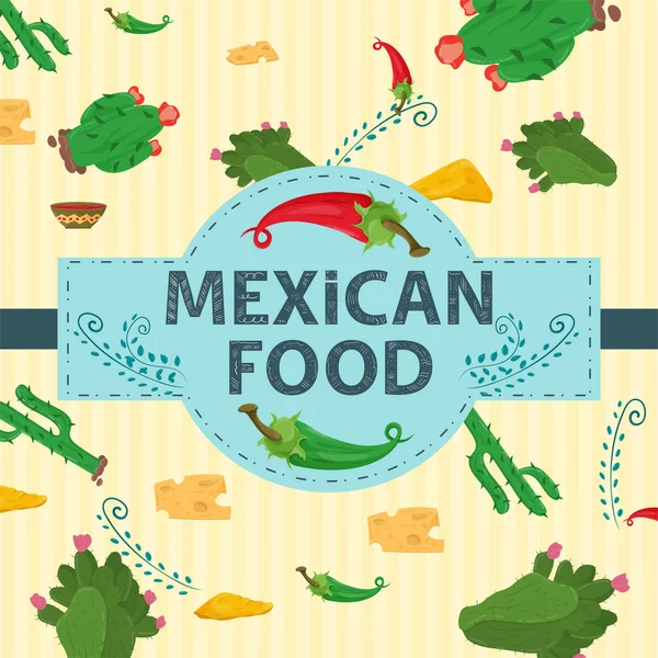 Square Banner Label Flat Theme Mexican Food Large Name Inscription — Stock Vector