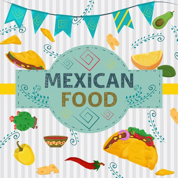 Square Banner Label Flat Theme Mexican Food Large Inscription Name — Stock Vector