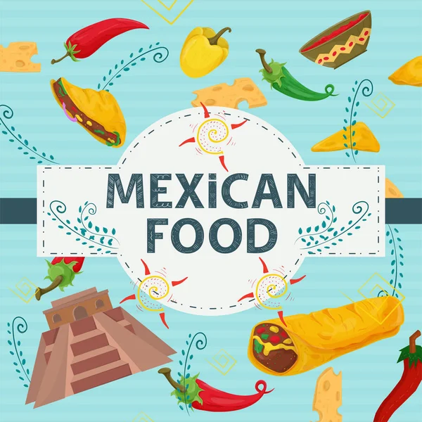 Una Etiqueta Cuadrada Pancarta Plana Sobre Tema Comida Mexicana Una Ilustraciones de stock libres de derechos