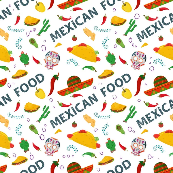 Flat Endless Seamless Pattern Theme Mexican Food Red Green Hot — Stock Vector