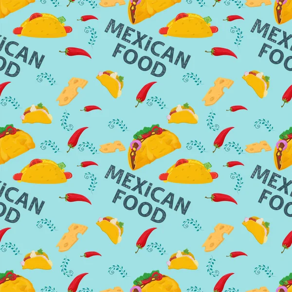 Pola Tak Berujung Datar Pada Tema Makanan Meksiko Taco Tortilla - Stok Vektor