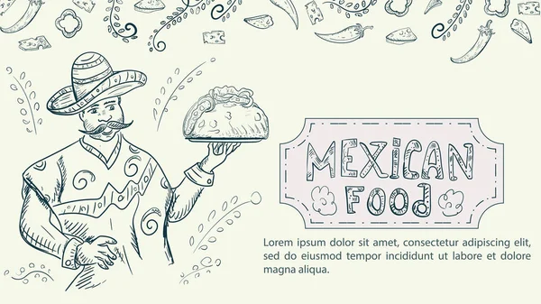 Meksika Ulusal Yemekleri Temalı Bir Tasarım Için Çizilmiş Bir Çizim — Stok Vektör