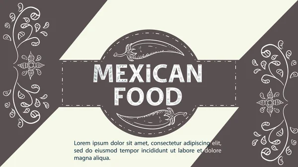 Ilustracja Szkic Dla Projektu Centrum Okręgu Napis Meksykańskie Jedzenie Chili — Wektor stockowy