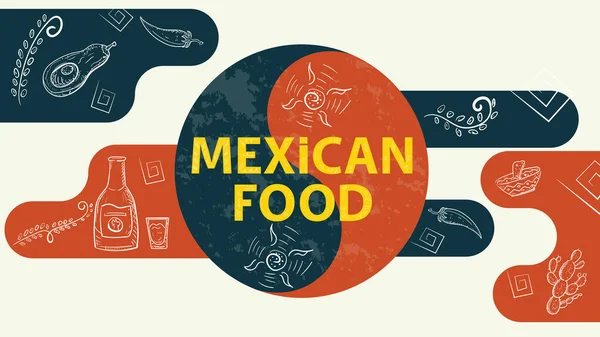 Esbozo Ilustración Para Diseño Signo Equilibrio Con Inscripción Comida Mexicana — Archivo Imágenes Vectoriales