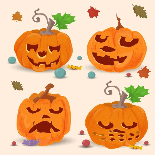 Ensemble Quatre Citrouilles Une Illustration Plate Pour Les Vacances Halloween — Image vectorielle