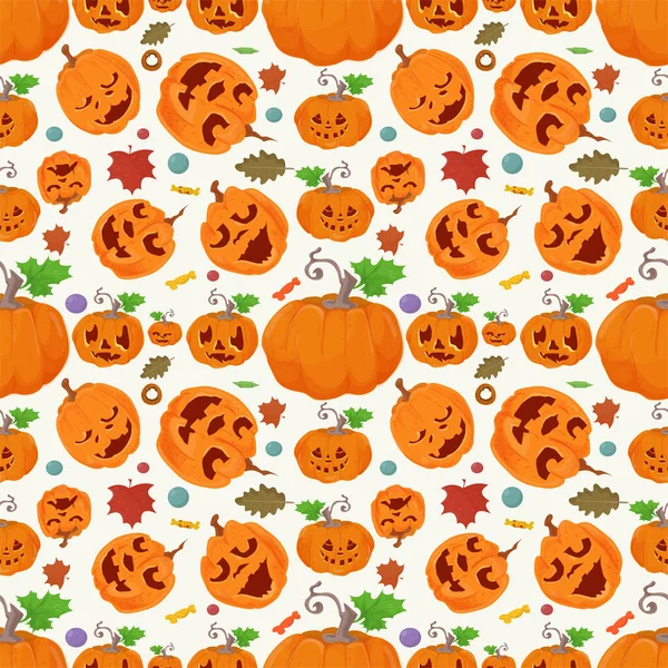 Padrão Sem Costura Para Festa Halloween Muitas Abóboras Laranja Ilustração — Vetor de Stock