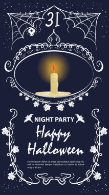 Klasik davetiye etiketi, Cadılar Bayramı tatili için, çerçevede mum.
