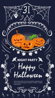 Klasik davetiye etiketi, Cadılar Bayramı için, bir çerçevede üç balkabağı