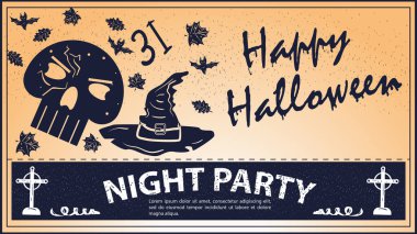 Klasik Cadılar Bayramı Partisi Davetiyesi, kafatası ve cadı şapkası