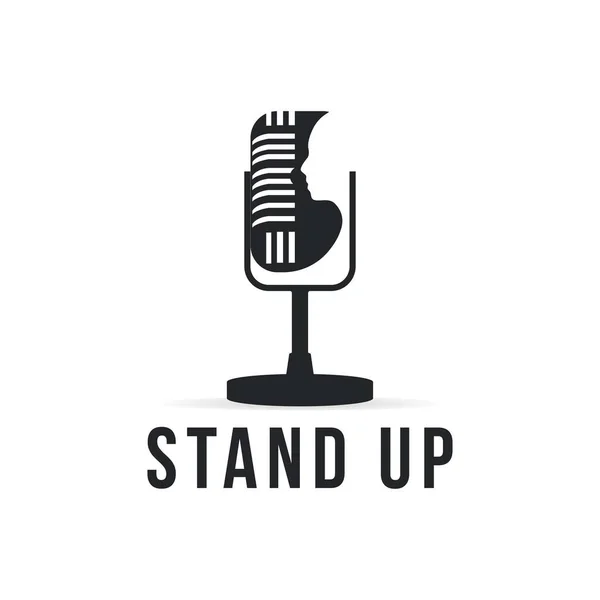 Stand Comedy Logo Design Gesicht Mikrofon Logo Symbol — Stockvektor