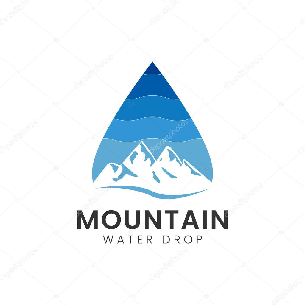 Mountain with water drop logo design template