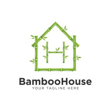 Yeşil bambu ev logosu tasarımı, H bambu logosu kavramı