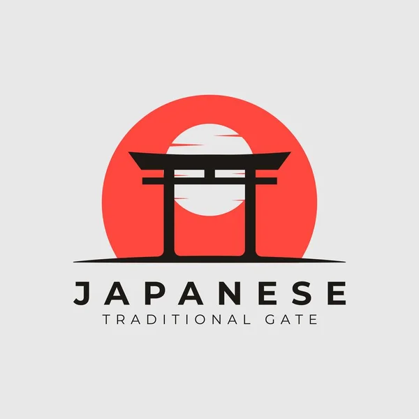 Japansk Solnedgång Torii Grind Ikon Logotyp Vektor Illustration Design — Stockfoto