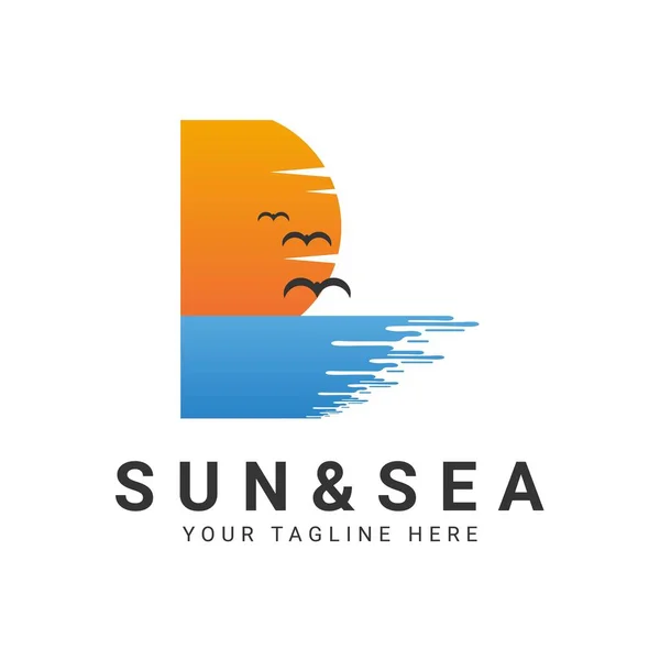 Vector logo design template. Sun and Sea sign.