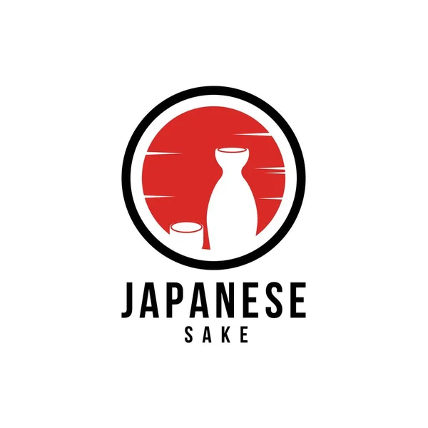 Západ Slunce Japonské Saké Láhev Orientální Japonsko Nápojový Symbol Logo — Stockový vektor