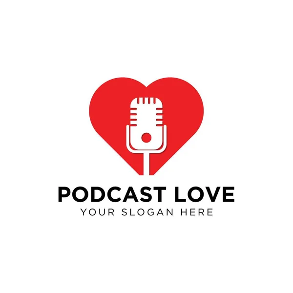 Liebe Herz Mikrofon Podcast Live Show Broadcast Logo Vorlage Vektor — Stockvektor