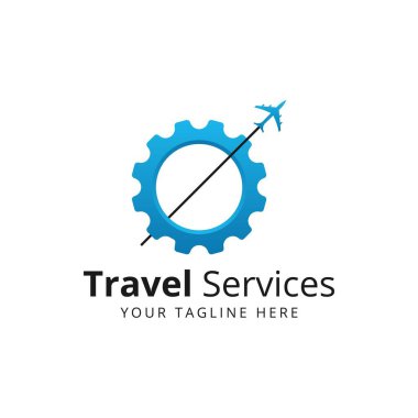 uçak ve vites logosu tasarım şablonu vektörü