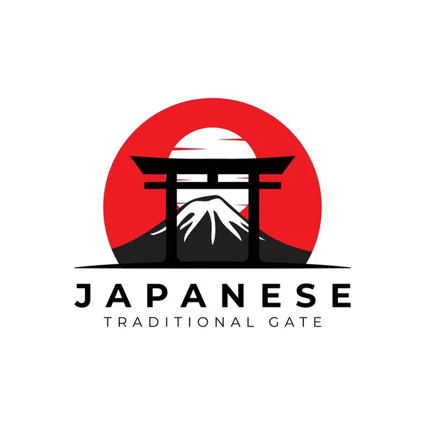 Torii Gate Logo Med Fuji Berg Japansk Kultur Vektor Illustration — Stock vektor