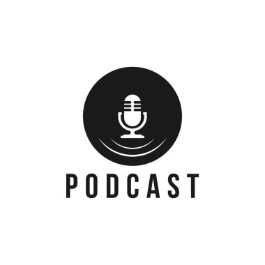 Podcast Vinil Stüdyo Kayıt Şablonu. Vektör müzik simgesi veya amblemi.
