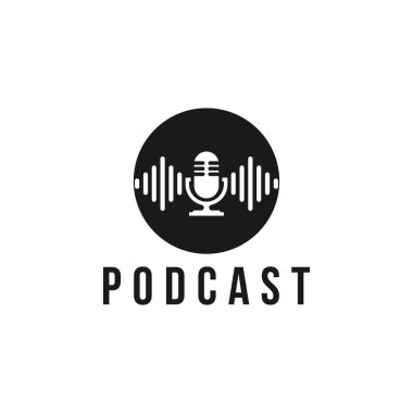 Podcast radyo logosu simgesi. Vektör illüstrasyonu.
