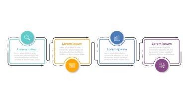 Simgeli ve 4 seçenekli Vector Infographic etiket tasarım şablonu. İşlem şeması, sunumlar, iş akışı düzeni, afiş, akış şeması, bilgi grafiği için kullanılabilir.