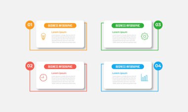 4 seçenek, adım ya da süreç içeren ticari bilgi tasarım şablonu. İş akışı düzeni, diyagram, yıllık rapor, web tasarımı için kullanılabilir