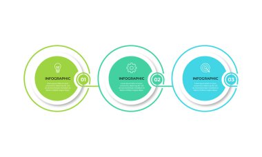 İş şablonu için daire çizilmiş zaman çizelgesi bilgi tasarımı. Vektör 3 adım.