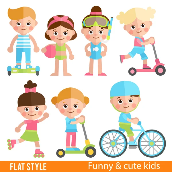 Set of Cute children sports ride — Stock Vector