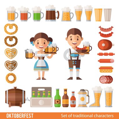 dizi karakterleri ve simgeleri düz stil Oktoberfest.