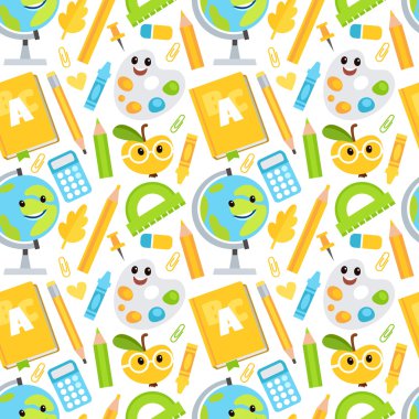 okul nesnelerle karikatür tarzı desen
