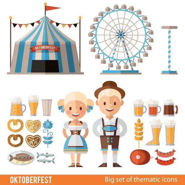 Conjunto de iconos y escenas para la Oktoberfest — Vector de stock