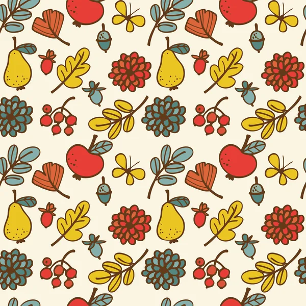Nahtloses Muster mit Herbstblättern und Blumen — Stockfoto