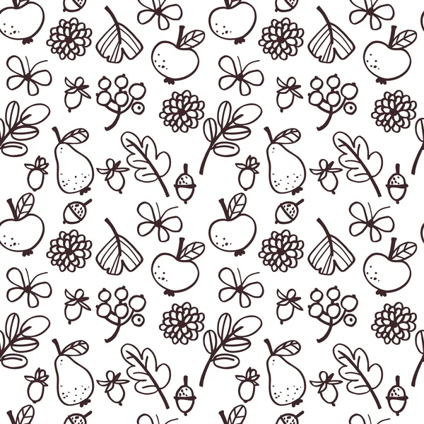 Seamless graphic pattern with leaves, berries and flowers. — Φωτογραφία Αρχείου