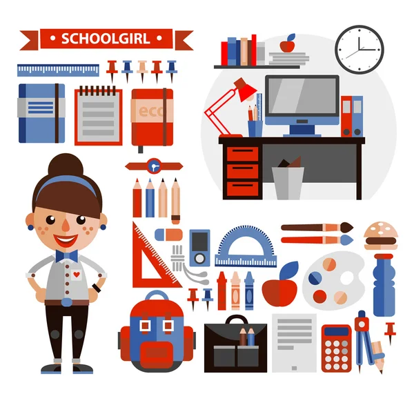 Set of objects and character in a flat design on education — Stock Vector