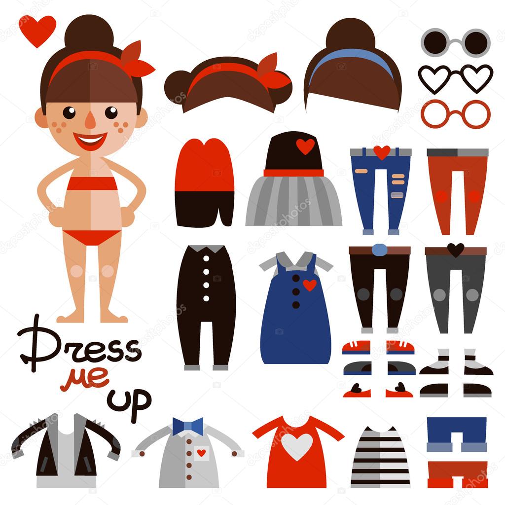 Girl with a set of clothes and styles.